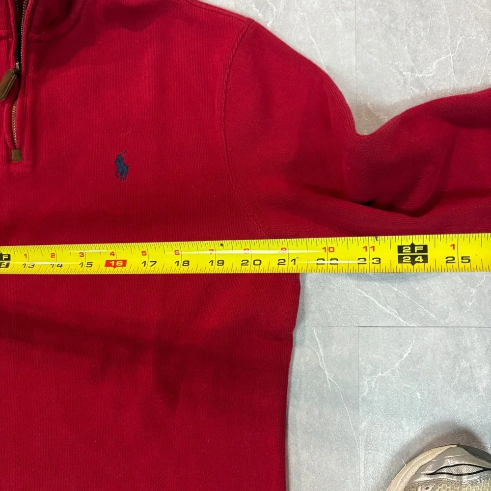 Polo Ralph Lauren Mens Red Quarter Zip Pullover Cotton Ribbed Sweater Size M